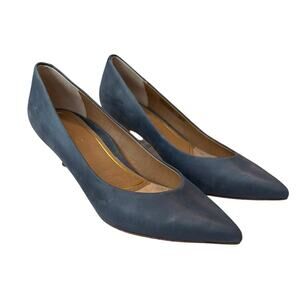 Vionic Josie Women's Navy Blue Leather Pointed Toe Kitten Heel Pumps Size 7.5